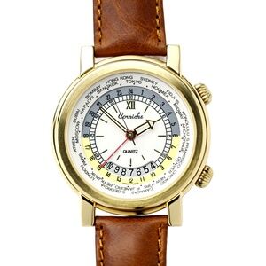 Corniche Vintage World Time GMT Men Dress Watch Gold Plated New Old Stock 40mm